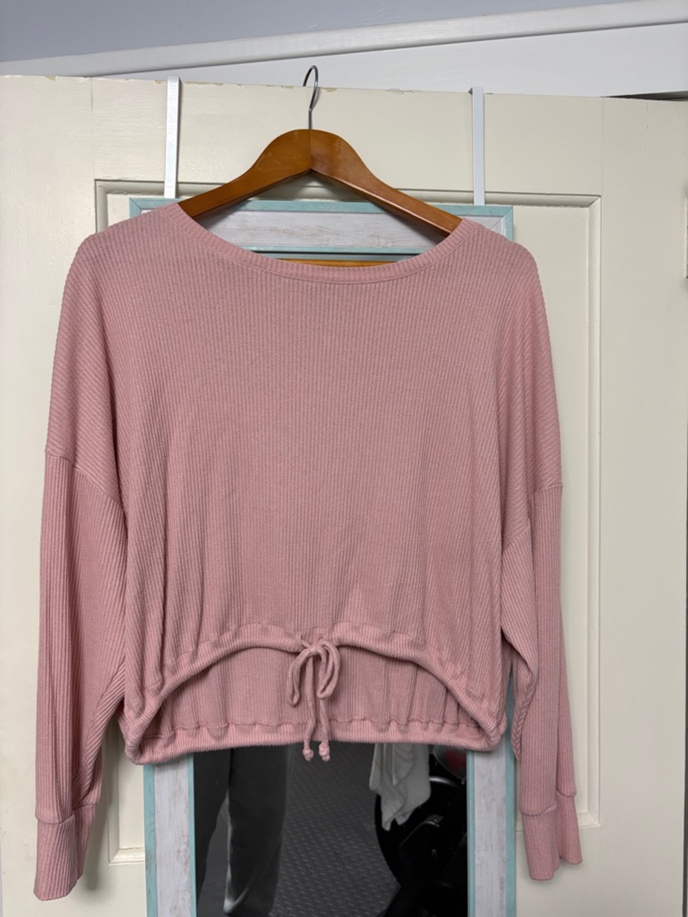 Express Ribbed Drawstring Crop long sleeve - Dusty Pink